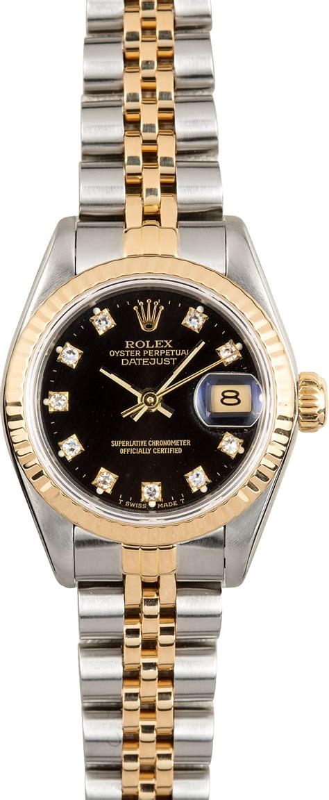 ladies rolex black face diamonds.